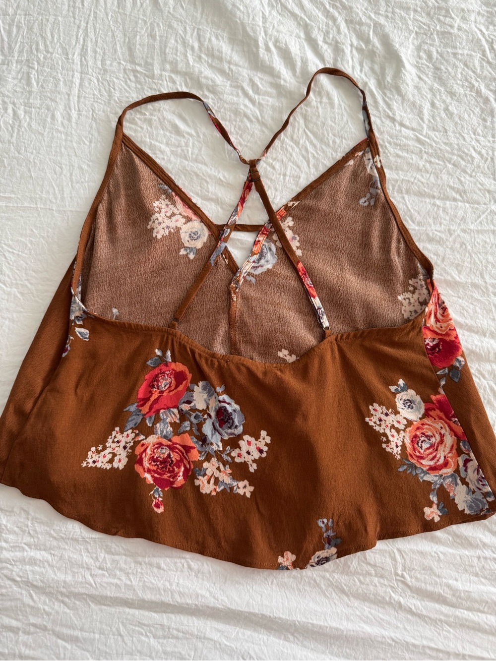 Forever 21 Rust Brown Floral V-Neck Spaghetti Strap Flowy Tank Top - Picture 4 of 7